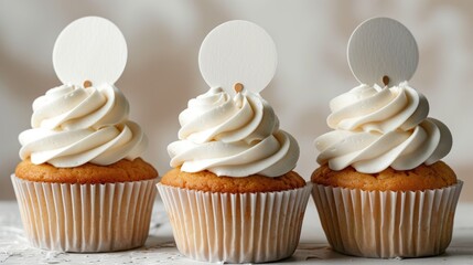 Vanilla Cupcakes with Blank Topper Mockup Display