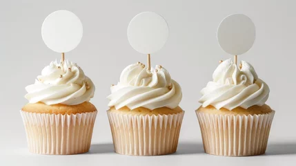 Fotobehang Vanilla Cupcakes with Blank Topper Mockup Display © _veiksme_