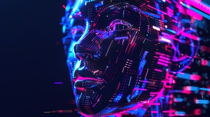 Futuristic cyborg face with glowing lines. Artificial intelligence concept, ai generative - obrazy, fototapety, plakaty