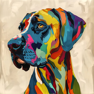 simple minimal Great dane dog painting drawing color contour por