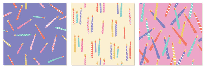 Set of birthday party and celebration candles seamless pattern
