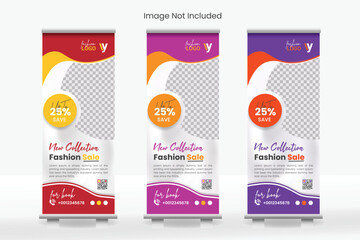 Vector fashion sale roll up/pull up banner design with multiple color.