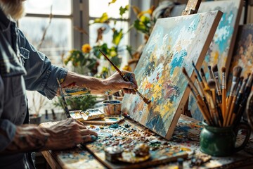 Artist Painting in Sunlit Studio