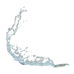 3d clear blue water scattered around, water splash transparent isolated. 3d render illustration.