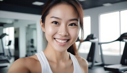 Young Asian woman in a fitness center, work out, gym. 