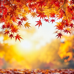 Naklejka na ściany i meble Vibrant autumn leaves framing a seasonal background, symbolizing the transition and beauty of fall