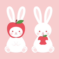 a set of rabbits with apples for banners, cards, flyers, social media wallpapers, etc.