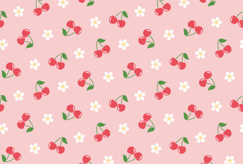 seamless pattern with cherries and flowers for banners, cards, flyers, social media wallpapers, etc.