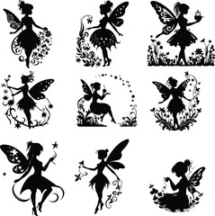 fairy silhouette  set, vector illustration 
