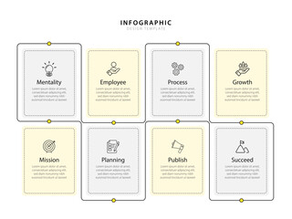 Timeline Creator infographic template. 8 Step timeline journey, calendar Flat simple infographics design template. presentation graph. Business concept with 8 options, gantt vector illustration.