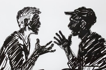 Drawing of Two People Engaged in Conversation. Generative AI. - obrazy, fototapety, plakaty