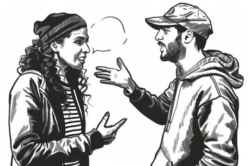 A Man and a Woman Having a Conversation. Generative AI. - obrazy, fototapety, plakaty