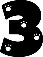 3 three number paw footprint letter