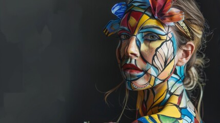 Portrait Body Painting with flat background