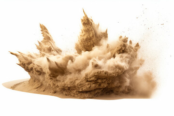 Obraz premium Large amount of dust is flying in the air over white background.