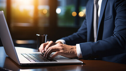 
A closeup portrait of a professional businessman working laptop. 