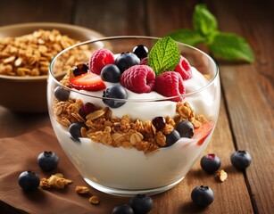 yogurt in a transparent glass bowl