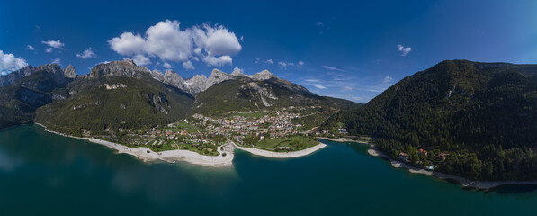 Lake Molveno, a wonderful lake, in western Trentino Alto Adige, Italy. Aerial view of Lake Molveno,...