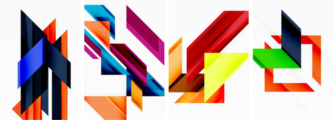 Bright colorful geometric abstract poster background set