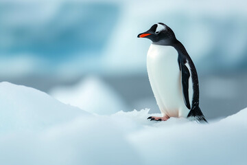 Naklejka premium Penguins live in the cold regions of the North and South Poles.