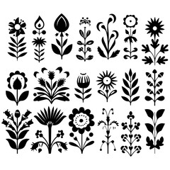 set of black and white flowers