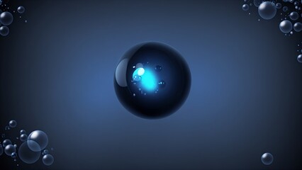 Abstract design with deep blue sphere floating and reflecting on a banner background 