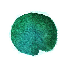 Green circle painted watercolor on paper. Watercolour round shape isolated on white background - 737765256