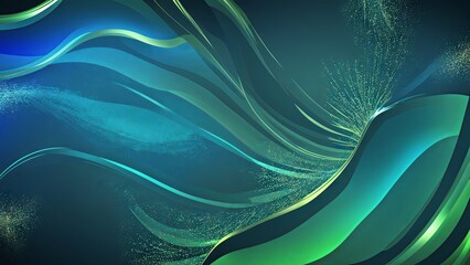 Abstract design with sparkling blue and green waves 