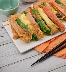 햄, 채소, 버섯, 게살 꼬치구이, 한국음식