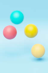 Close-up 3d  colorful  illustration. Different geometric shapes  sphere are placed at the same distance. Simple geometric shapes flying