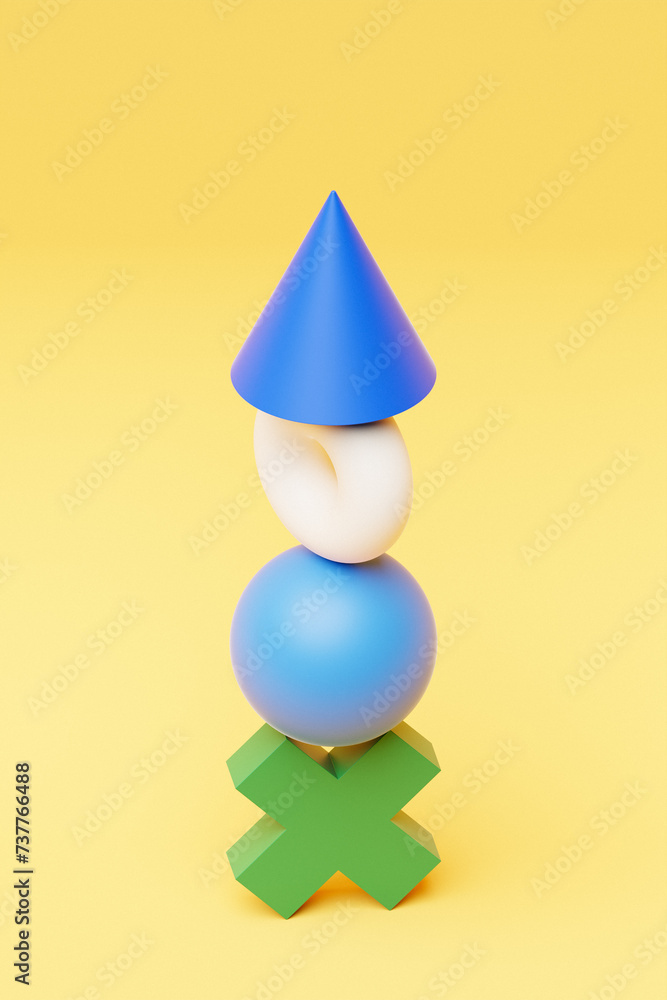 Aufkleber multi-colored pyramid of various balancing figures, 3d rendering
