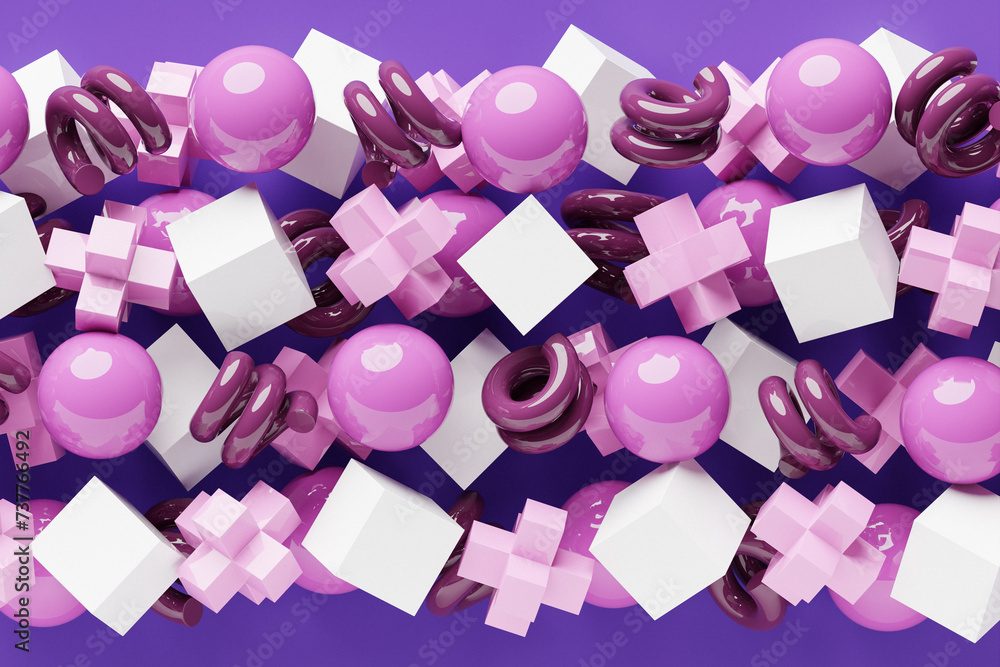 Fototapete 3d rendering. colorful pattern of cubes of different shapes. minimalistic pattern of simple shapes. 