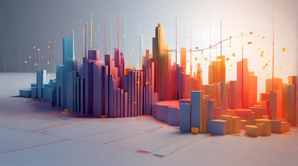 Abstract technological data model in a three-dimensional style, presenting a volumetric interpretation of flat design with smooth lines and shadows.
