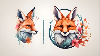 red fox with a blank, Imagine a logo that combines the elegance of watercolor with the strength of a fox's face. This logo, created by the talented yukisakura, features a colorful and detailed renderi