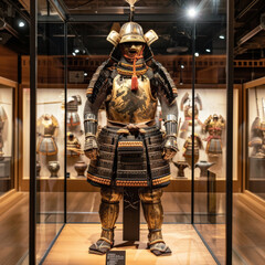 Fototapeta premium In a museum a warriors armor stands on display each dent and scratch a story from historical battles fought centuries ago