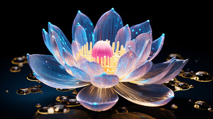 transparent pink lotus flower  isolated on black background. - obrazy, fototapety, plakaty