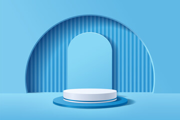 Abstract blue background with cylinder podium for displaying products