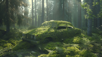 Abandoned car in the forest.