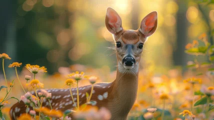 Zelfklevend Fotobehang Young deer in the wild. © SashaMagic