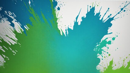 Blue and green paint exploding on textured banner background 