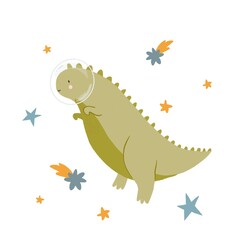Beautiful childish composition with hand drawn cute dinosaur with stars. Colorful kids clip art. - 737770277
