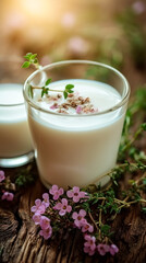 Milk swirls in a glass, pure and comforting, a symbol of wholesome nourishment.