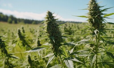 Marijuana plant at outdoor cannabis farm field