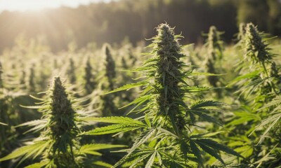 Fototapeta premium Marijuana plant at outdoor cannabis farm field