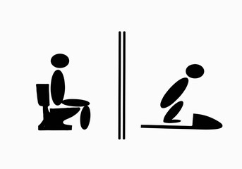 silhouette people using toilet icon isolated on white background, Vector Illustration