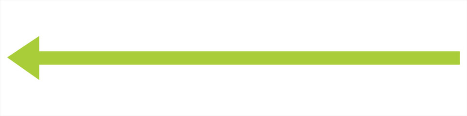 Obraz premium Straight long arrow, left thin line, green cursor, horizontal element, thick pointer vector icon isolated on white background. Simple illustration