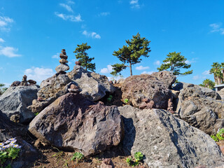 A wishing stone pagoda made of basalt