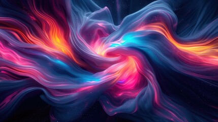 Obraz premium A mesmerizing abstract background with vibrant neon-colored swirls on a dark backdrop. Generative AI.