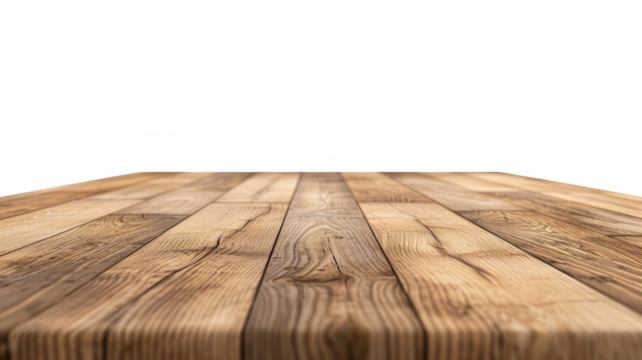 Wooden table top isolated on white background.