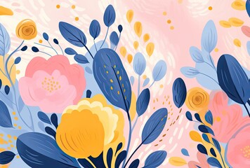 An abstract floral background with blue pink and yellow colors